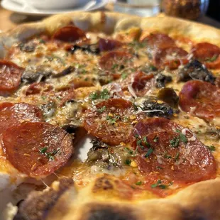 Pepperoni and mushroom pizza