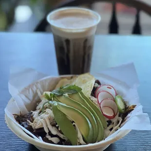 Chilaquiles Oaxaquenos and Specialty Iced Cafe De Olla