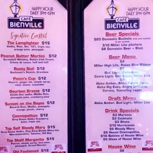 Cocktail and Beer menu