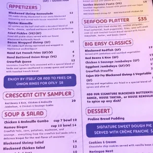 Dinner menu