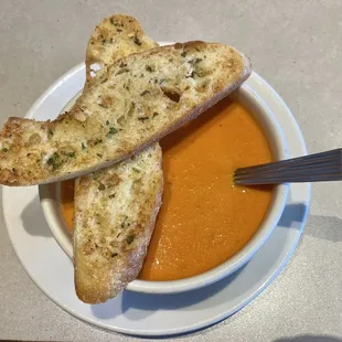 Tomato Basil Soup with Crostinis.