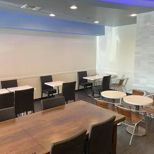 tables and chairs in a restaurant