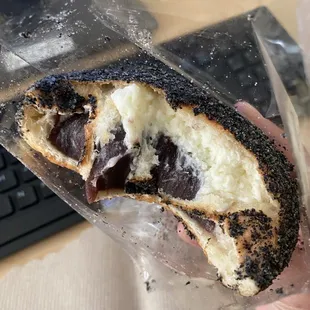 Black sesame bun with red bean and cream cheese filling