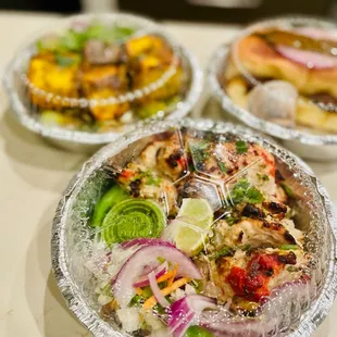 Murgh Malai Kabab ( yogurt marinated), pa Achari Paneer Tikka, Vada Pav