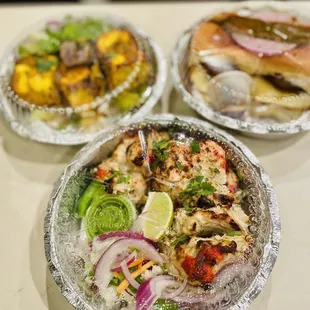 The kabobs are delicious! Murgh Malai Kabab, Achari Paneer Tikka ( grilled paneer) , Vada Pav