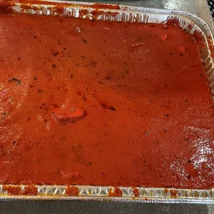 a pan of tomato sauce