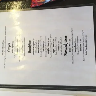 a menu on a table