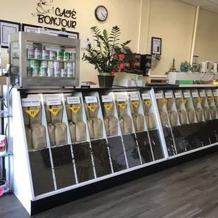 a display of coffee beans