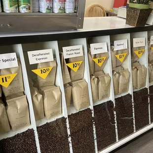 a display of coffee beans