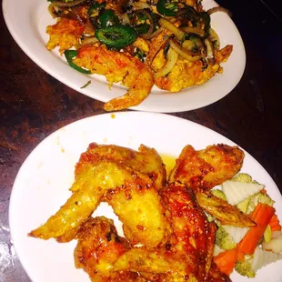 Salt &amp; pepper shrimp along with fish sauce fried wings!  Yummy!!