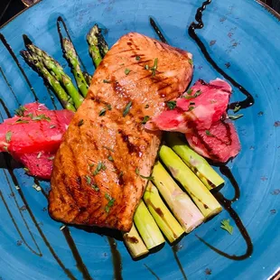 Baked Salmon in Balsamic Sauce w/ Asparagus &amp; Grapefruit