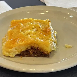 Hash brown casserole...hard block of burnt cheese underneath