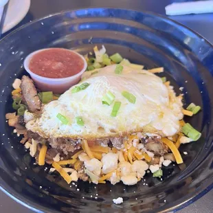 loaded breakfast bowl (with sausage and chorizo)