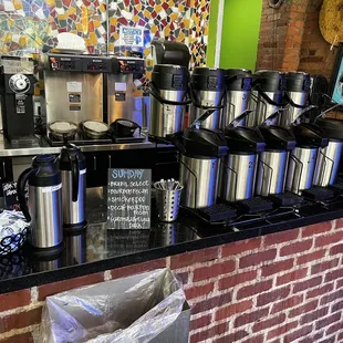 a coffee bar with a variety of coffees