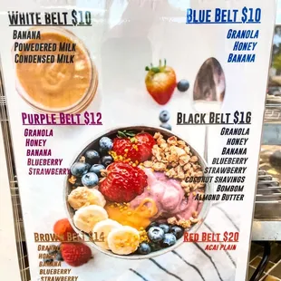 a menu for a smoothie