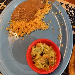 refried brains, fried rice, and guacamole