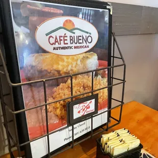 menus in convenient rack at every table.