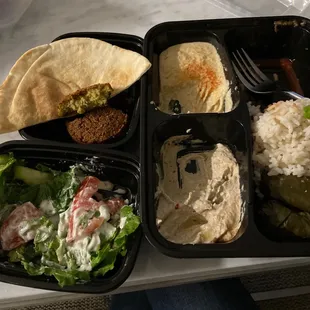 Vegan platter with a side of falafel.