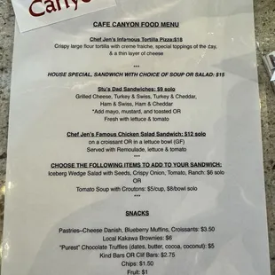 Lunch menu