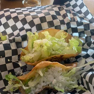 Potato and cheese taco and potato and poblano pepper taco