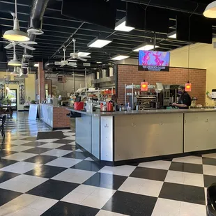 black and white checkered floor