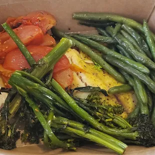 Tilapia with green beans, broccoli, and steamed potatoes