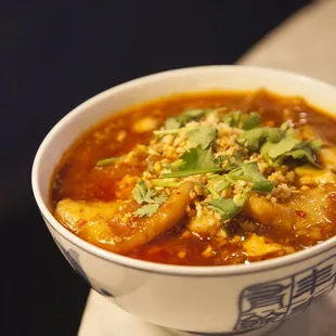 Braised Fish with Silken Tofu /filets of sole with chili sauce, peanuts and cilantro