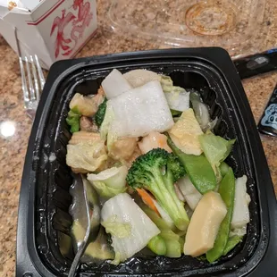 Shrimp with mixed veggies - photo taken after we ate