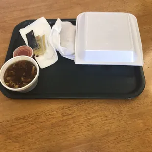 Lunch special is served on a little tray. Comes with an entree and soup. I ordered eggrolls too.
