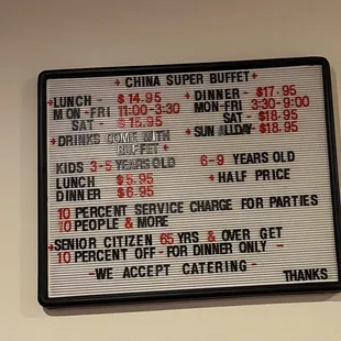 New Prices for the Buffet!