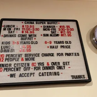 a menu and a clock