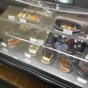 a display case of desserts