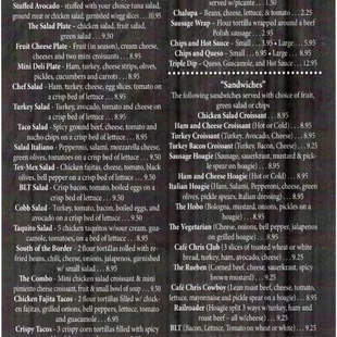 Menu (Back).   Cafe Chris. Pleasanton, TX.