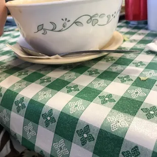a bowl of soup on a table