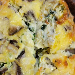 Kale and mushroom quiche closeup