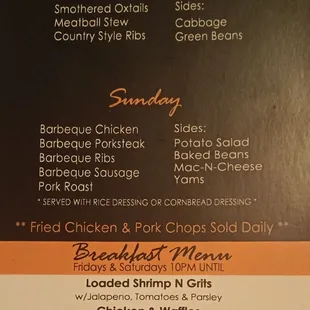 Menu prices not included