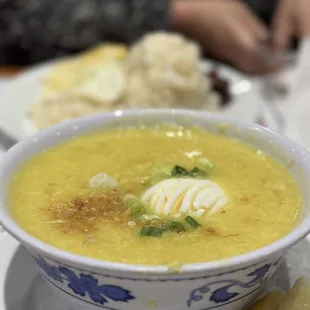 a bowl of soup on a plate