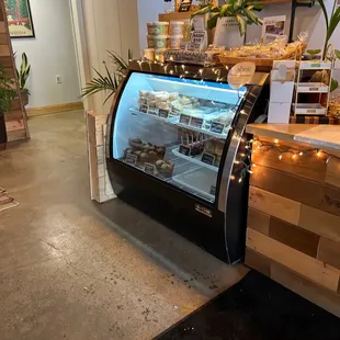 a display of coffee and pastries