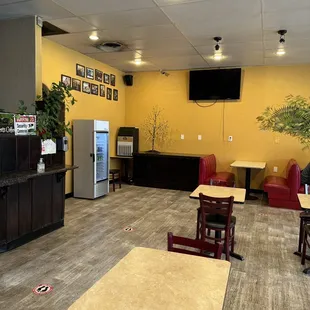 tables and chairs in a restaurant