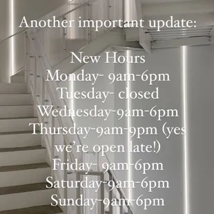 New hours 10/28/21
