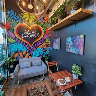 a colorful mural on the wall