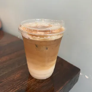 ced coffee in a plastic cup