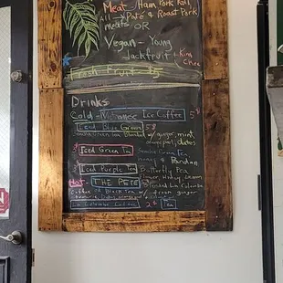 a menu on the wall