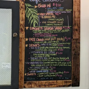 Menu as of June 2021