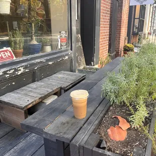 Vietnamese Iced coffee and outside seating area