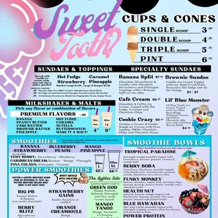 Ice cream menu