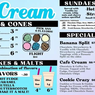 the menu and prices