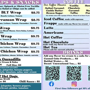 a menu for a coffee shop