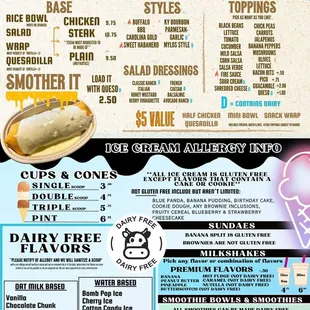 Gluten free and allergy friendly menu