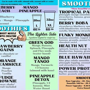 a menu for smoothie bowls